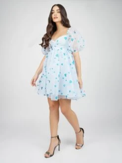 Melanie Puff Sleeve Dress In Blue Heart -Tulle Clothing MelanieBlueHeart 3
