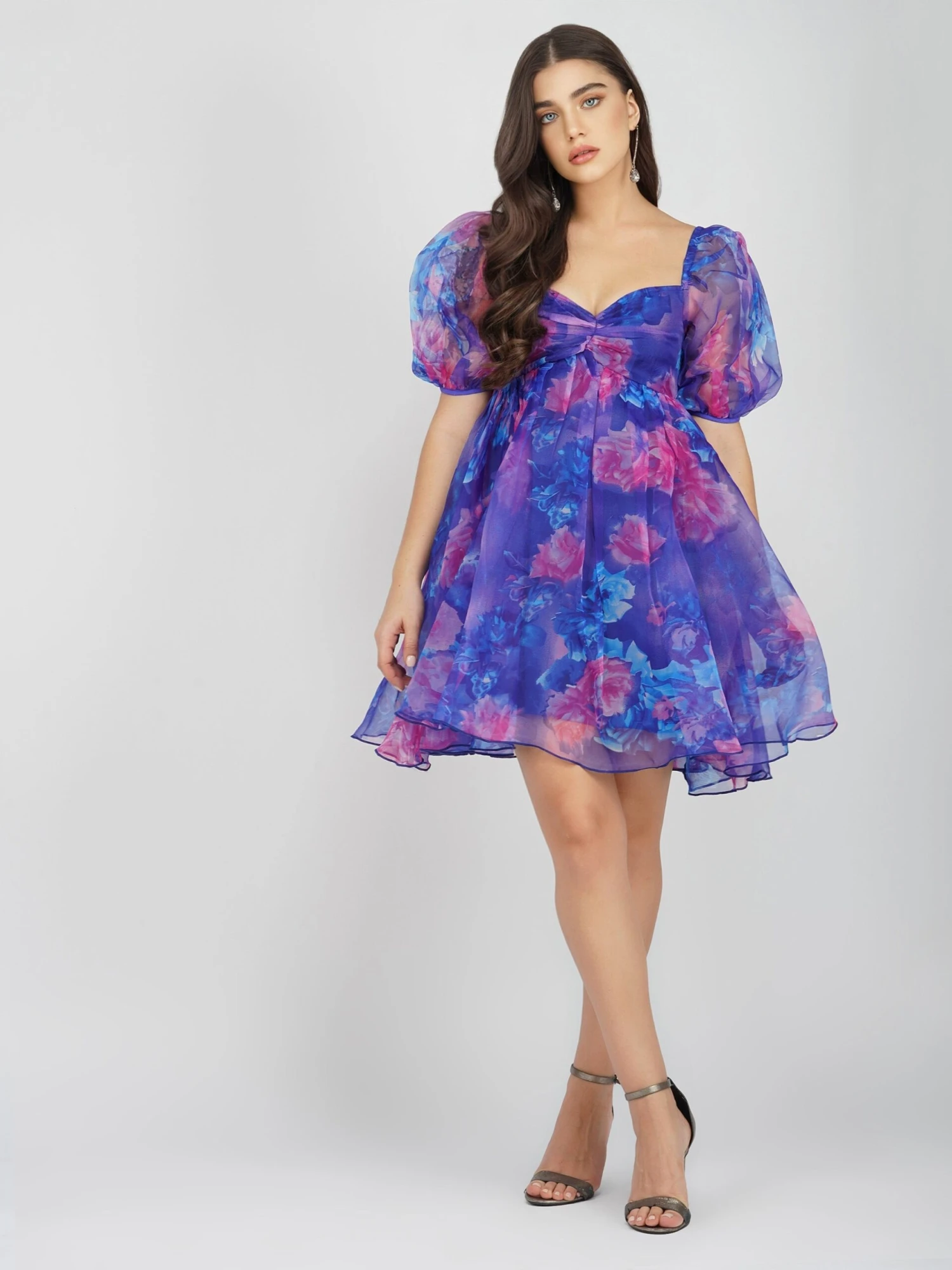 Melanie Puff Sleeve Organza Mini In Cobalt Floral 7 Melanie Puff Sleeve Organza Mini In Cobalt Floral - Image 5