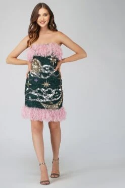 Midnight Sequin Feather Mini Dress In Emerald Green -Tulle Clothing MidnightDress 4 Copy