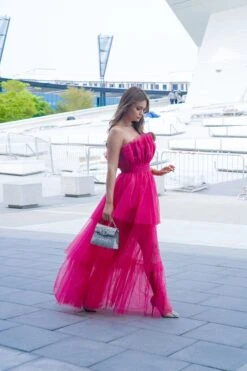 Natalia Tulle Maxi Dress In Bright Pink -Tulle Clothing NataliaBrightPink 1