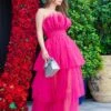Natalia Tulle Maxi Dress In Bright Pink