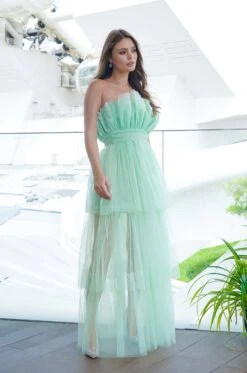 Natalia Tulle Maxi Dress In Sage Green