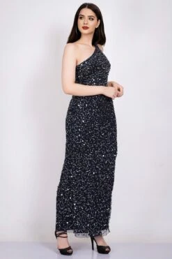 Naeve One Shoulder Sequin Dress In Navy Blue 11 Naeve One Shoulder Sequin Dress In Navy Blue -Tulle Clothing NawishNavy NaeveMaxiDress 1