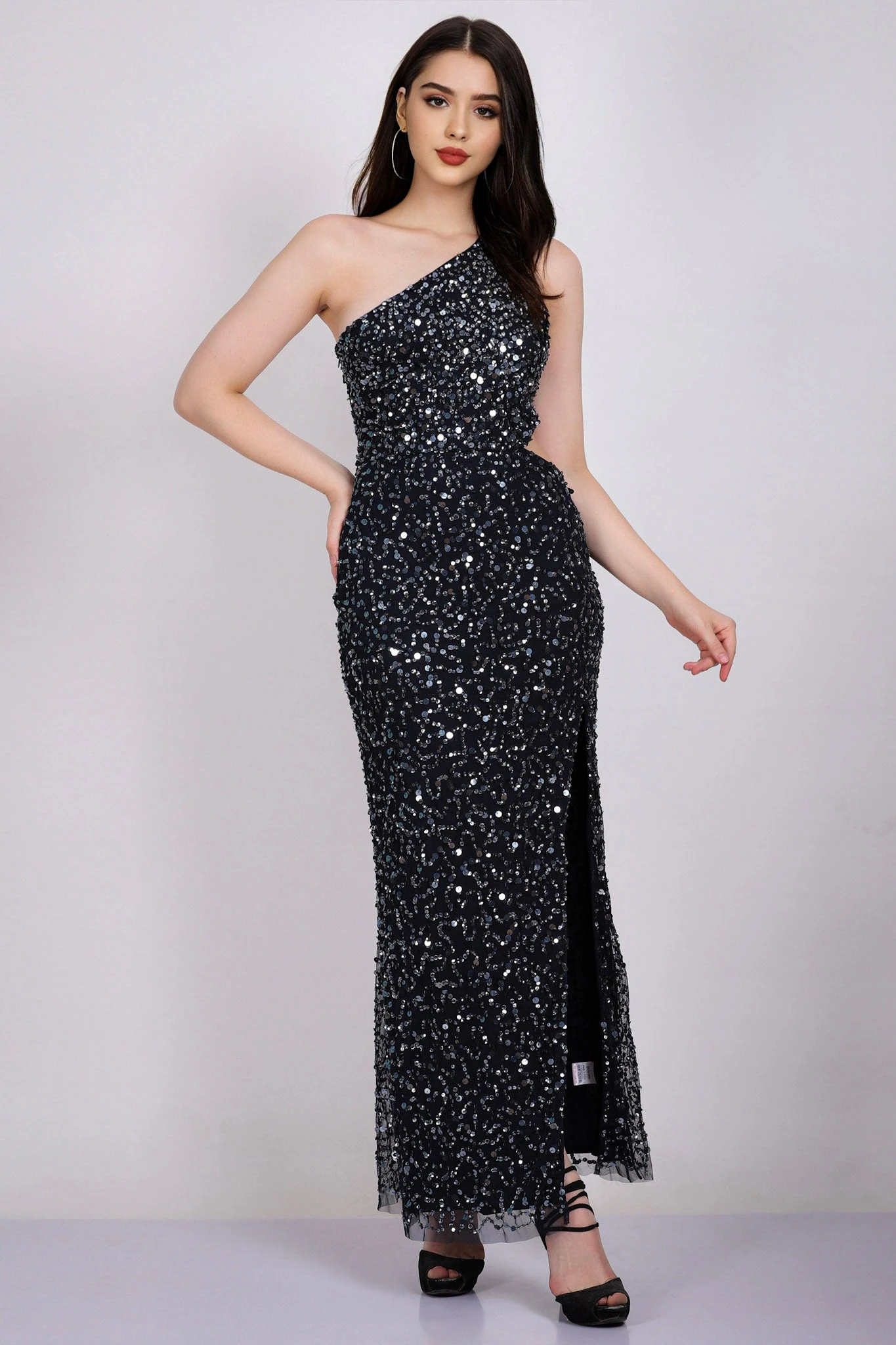 Naeve One Shoulder Sequin Dress In Navy Blue 3 Naeve One Shoulder Sequin Dress In Navy Blue