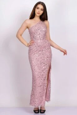 Naeve One Shoulder Sequin Dress In Pink