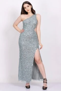 Naeve One Shoulder Sequin Dress In Teal