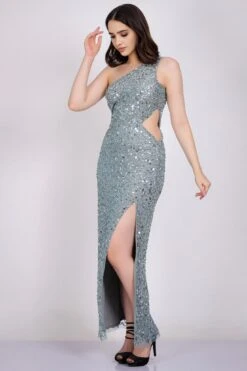 Naeve One Shoulder Sequin Dress In Teal -Tulle Clothing NawishTeal NaeveMaxiDress 2