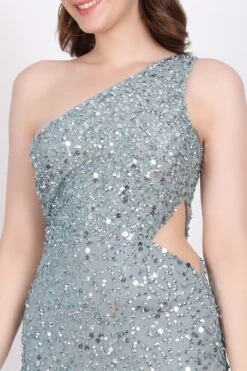 Naeve One Shoulder Sequin Dress In Teal -Tulle Clothing NawishTeal 1