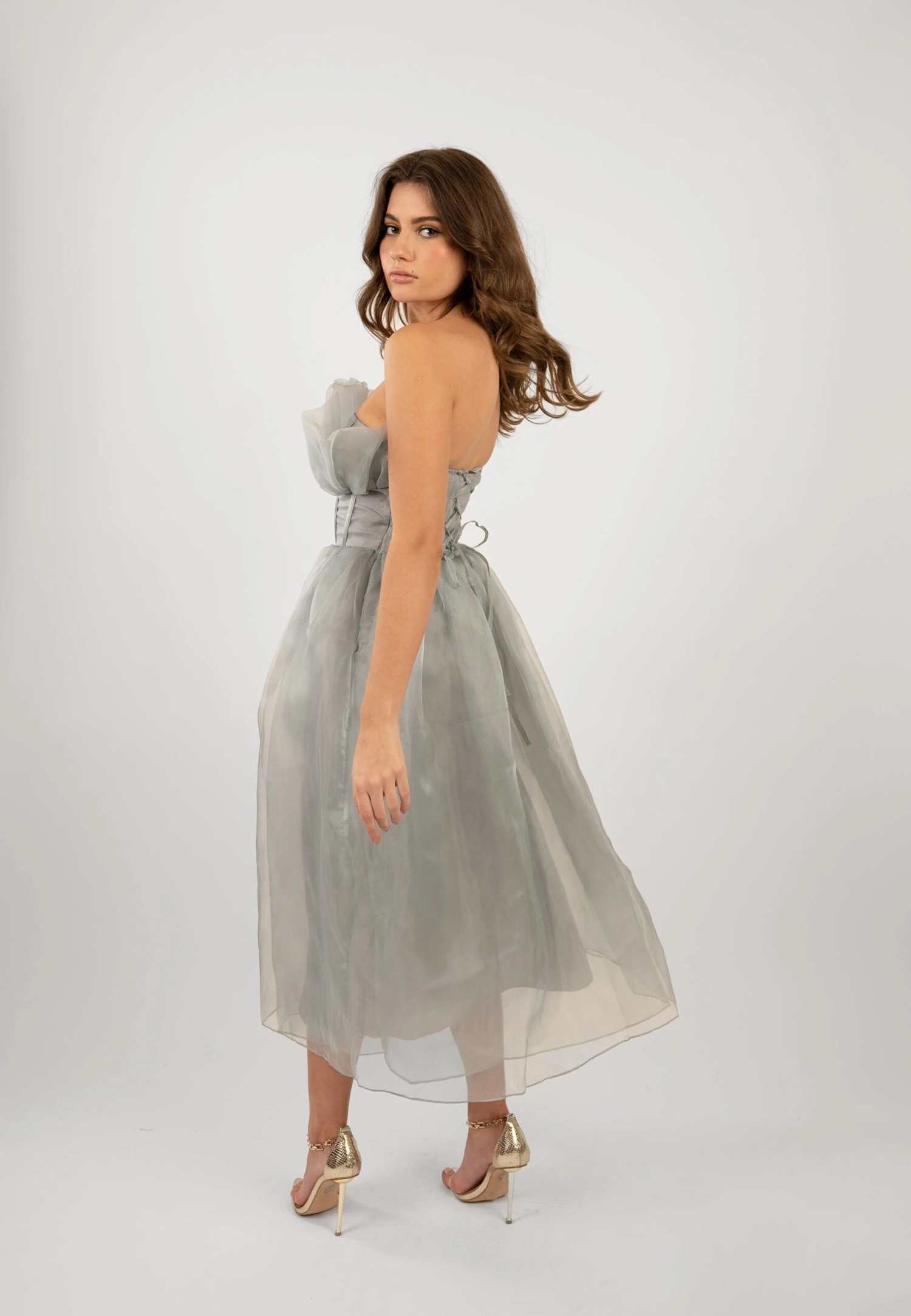 Noah Organza Midi Dress In Grey 4 Noah Organza Midi Dress In Grey - Image 2