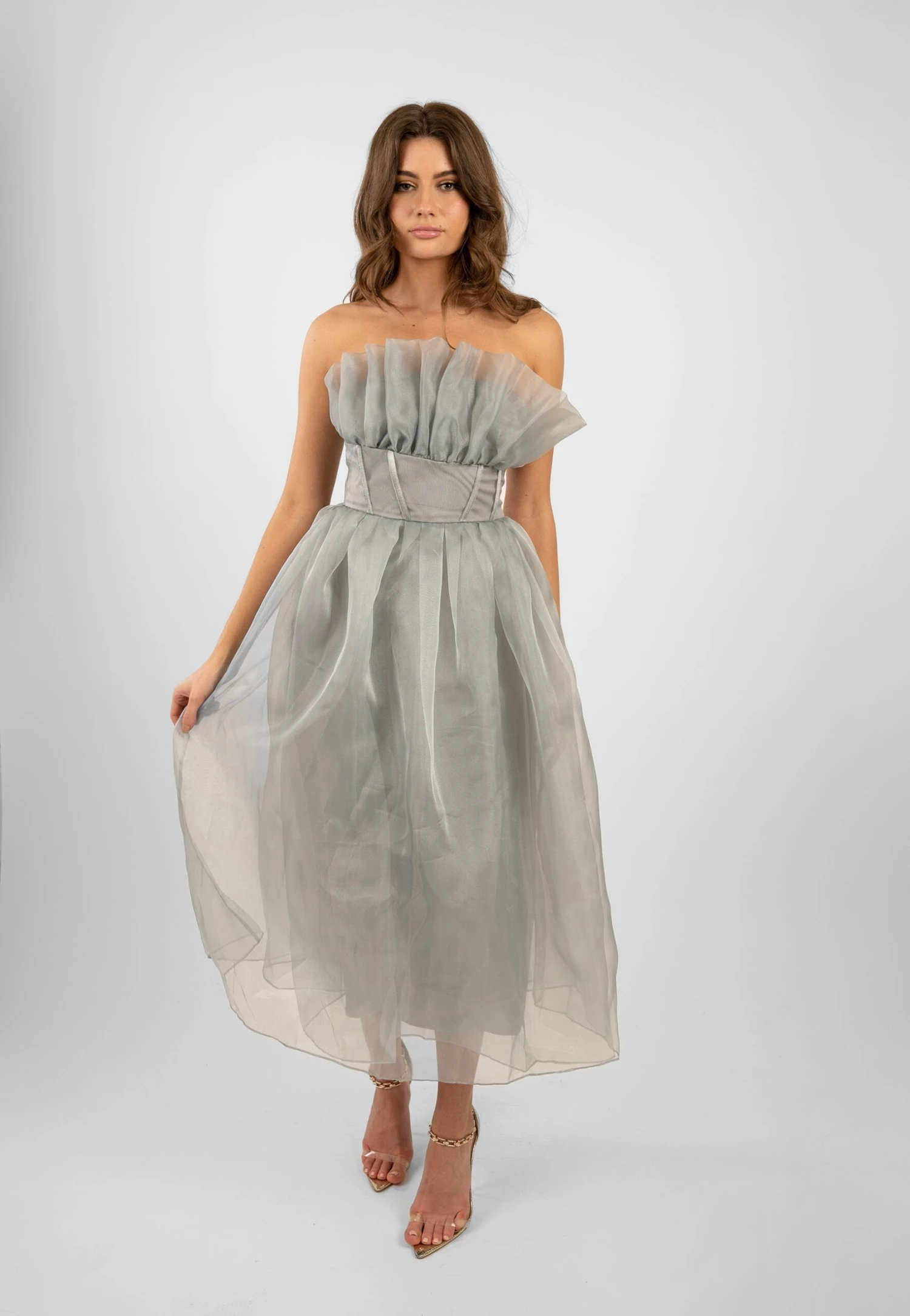 Noah Organza Midi Dress In Grey 5 Noah Organza Midi Dress In Grey - Image 3
