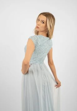 Picasso Short Sleeve Blue Bridesmaid Dress -Tulle Clothing PicassoCappedSleevesBlue 6