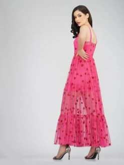 Poppy Sheer Heart Dress In Bright Pink -Tulle Clothing PoppyMidi 1