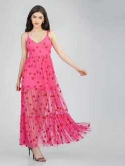 Poppy Sheer Heart Dress In Bright Pink -Tulle Clothing PoppyMidi 3