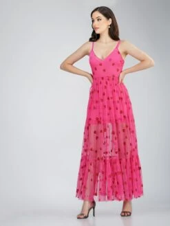 Poppy Sheer Heart Dress In Bright Pink -Tulle Clothing PoppyMidi 4