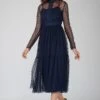 Roman Lola Polka Dot Midi Dress In Navy Blue -Tulle Clothing RL6 Copy