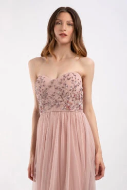Riva Embellished Corset Maxi Dress In Pink -Tulle Clothing Riva 1