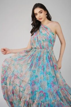 Roka Floral One Shoulder Maxi Dress In Blue -Tulle Clothing RokaMaxi 1
