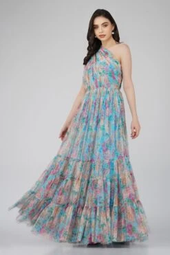 Roka Floral One Shoulder Maxi Dress In Blue -Tulle Clothing RokaMaxi 2