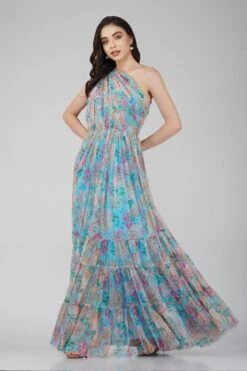 Roka Floral One Shoulder Maxi Dress In Blue -Tulle Clothing RokaMaxi 3