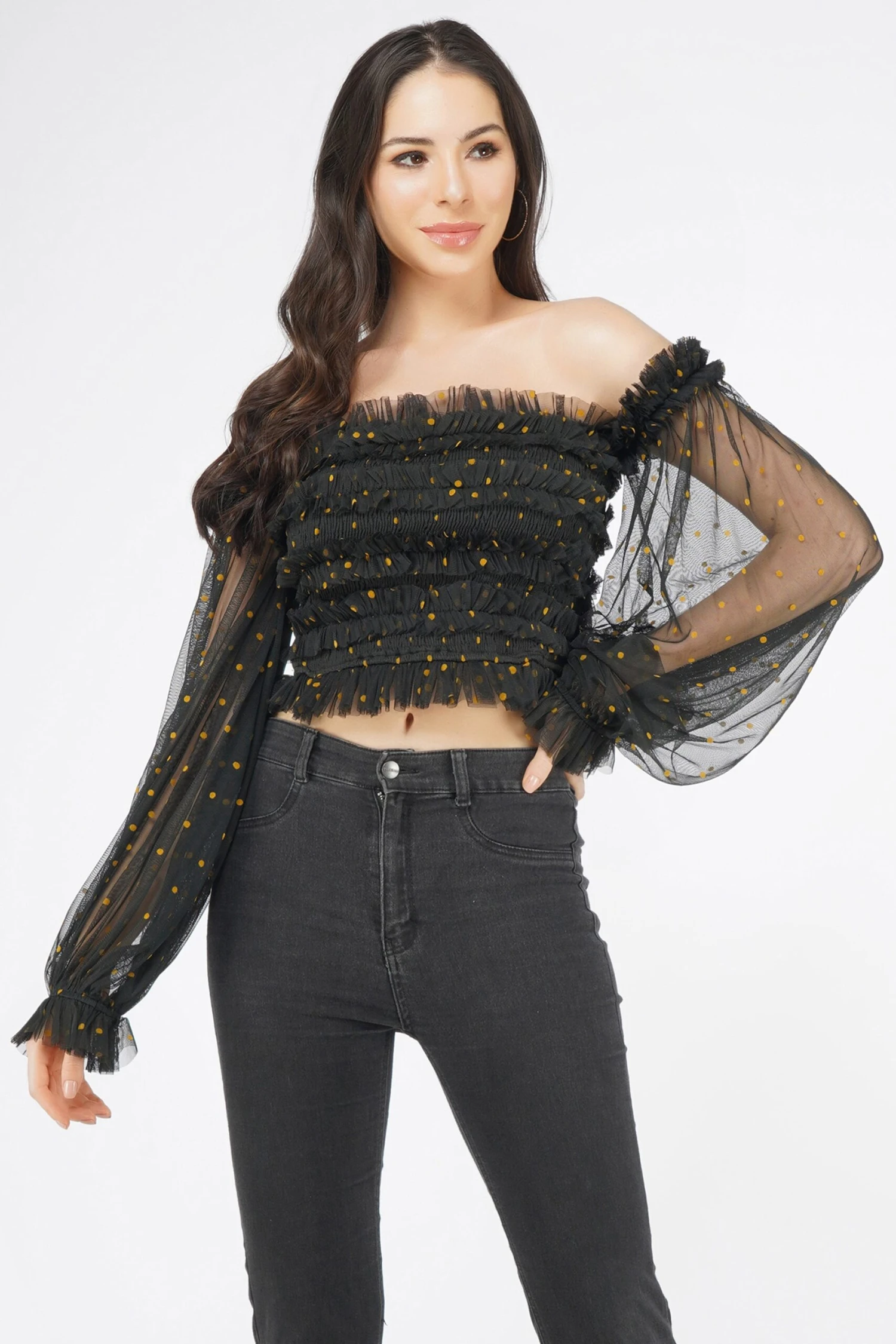 Rolf Black Tulle Top With Gold Polka 6 Rolf Black Tulle Top With Gold Polka - Image 4