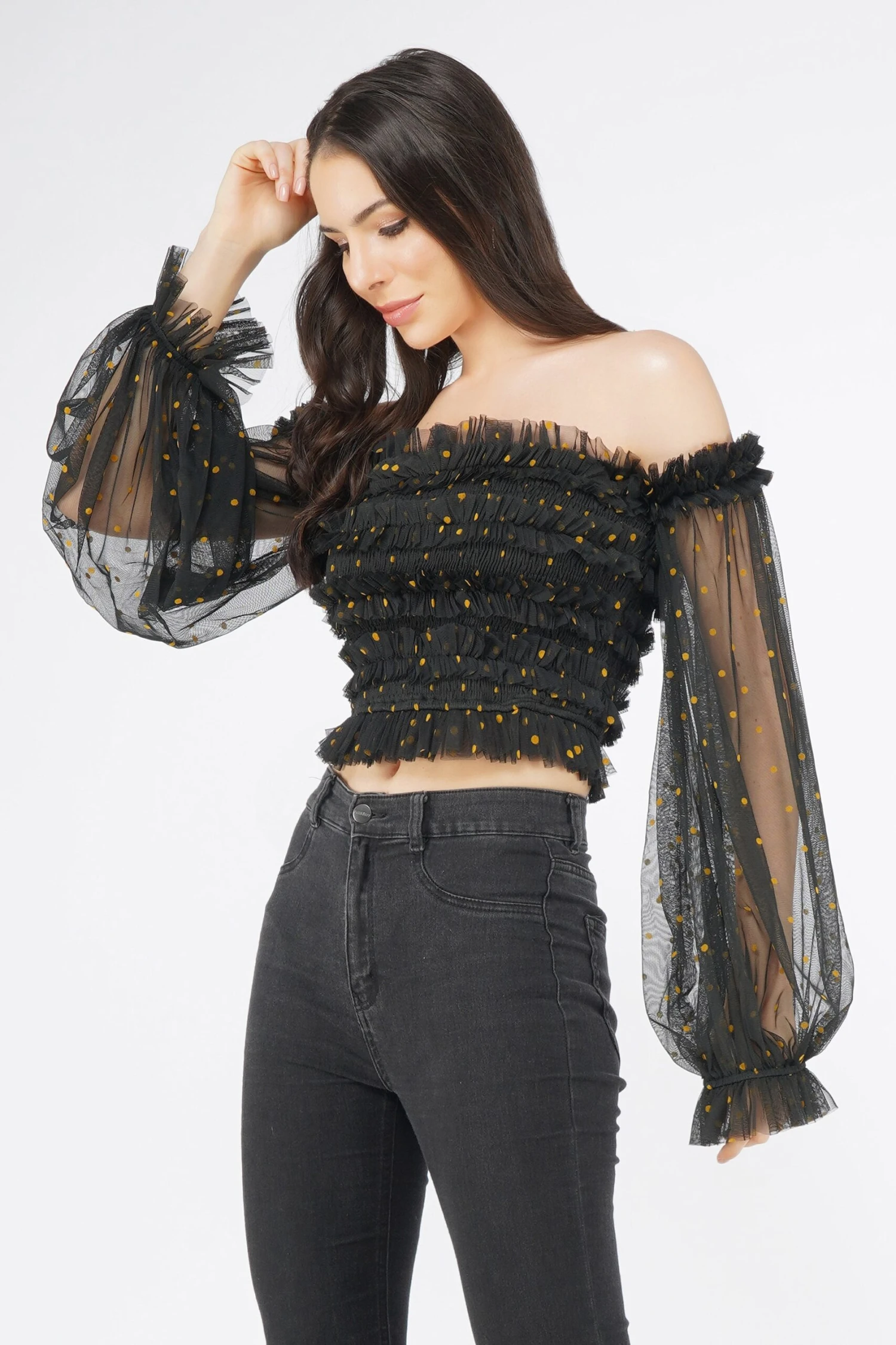 Rolf Black Tulle Top With Gold Polka 3 Rolf Black Tulle Top With Gold Polka