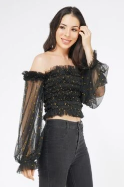 Rolf Black Tulle Top With Gold Polka 10 Rolf Black Tulle Top With Gold Polka -Tulle Clothing RolfTop 5