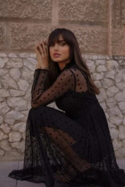 Roman Lola Polka Dot Midi Dress In Black 14 Roman Lola Polka Dot Midi Dress In Black -Tulle Clothing RomanLolaBlack 1