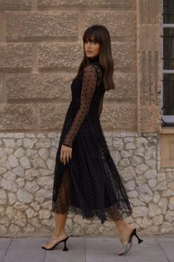 Roman Lola Polka Dot Midi Dress In Black 17 Roman Lola Polka Dot Midi Dress In Black -Tulle Clothing RomanLolaBlack 5