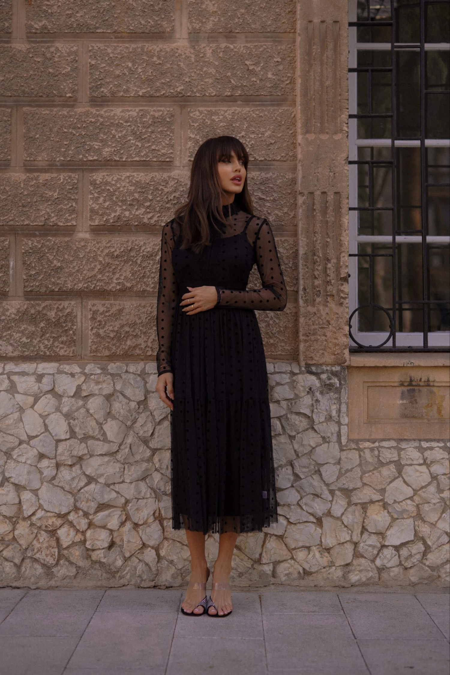 Roman Lola Polka Dot Midi Dress In Black 9 Roman Lola Polka Dot Midi Dress In Black - Image 7