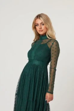 Roman Lola Polka Dot Midi Dress In Green -Tulle Clothing RomanLola 1