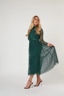 Roman Lola Polka Dot Midi Dress In Green -Tulle Clothing RomanLola 14