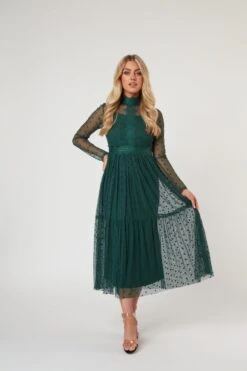 Roman Lola Polka Dot Midi Dress In Green -Tulle Clothing RomanLola 3