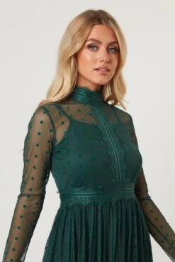 Roman Lola Polka Dot Midi Dress In Green -Tulle Clothing RomanLola 31