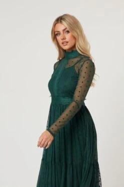 Roman Lola Polka Dot Midi Dress In Green -Tulle Clothing RomanLola 32