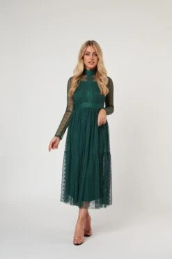 Roman Lola Polka Dot Midi Dress In Green -Tulle Clothing RomanLola 4