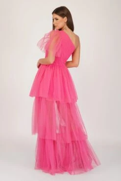 Rowena Bright Pink One Shoulder Tulle Gown -Tulle Clothing RowanPink 2