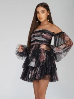 Roxanne Dark Print Tulle Mini Dress -Tulle Clothing Roxanne 2