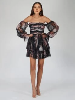 Roxanne Dark Print Tulle Mini Dress -Tulle Clothing Roxanne 8
