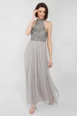Sareen Grey Embellished Maxi Dress -Tulle Clothing Sareen 2