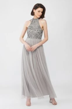 Sareen Grey Embellished Maxi Dress -Tulle Clothing Sareen 3