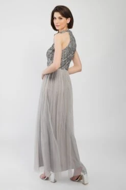 Sareen Grey Embellished Maxi Dress -Tulle Clothing Sareen 4
