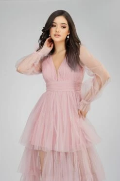 Salma Long Sleeve Tulle Maxi Dress In Pink -Tulle Clothing SelmaMaxi 4