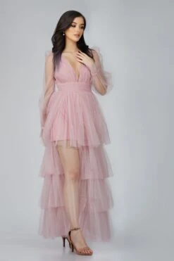Salma Long Sleeve Tulle Maxi Dress In Pink -Tulle Clothing SelmaMaxi 5
