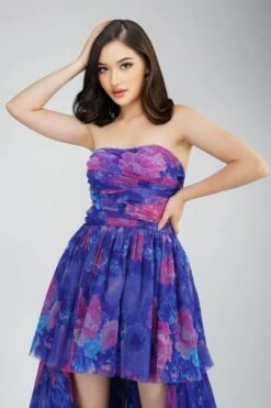 Shiloh High Low Tulle Dress In Blue Print -Tulle Clothing ShilohMaxiBluePrint 2