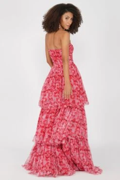 Shiloh High Low Tulle Dress In Red Floral -Tulle Clothing Shiloh 5