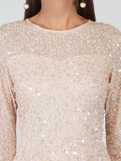 Sila Long Sleeve Embellished Maxi Dress In Blush Pink -Tulle Clothing SilaMaxi 6 Copy