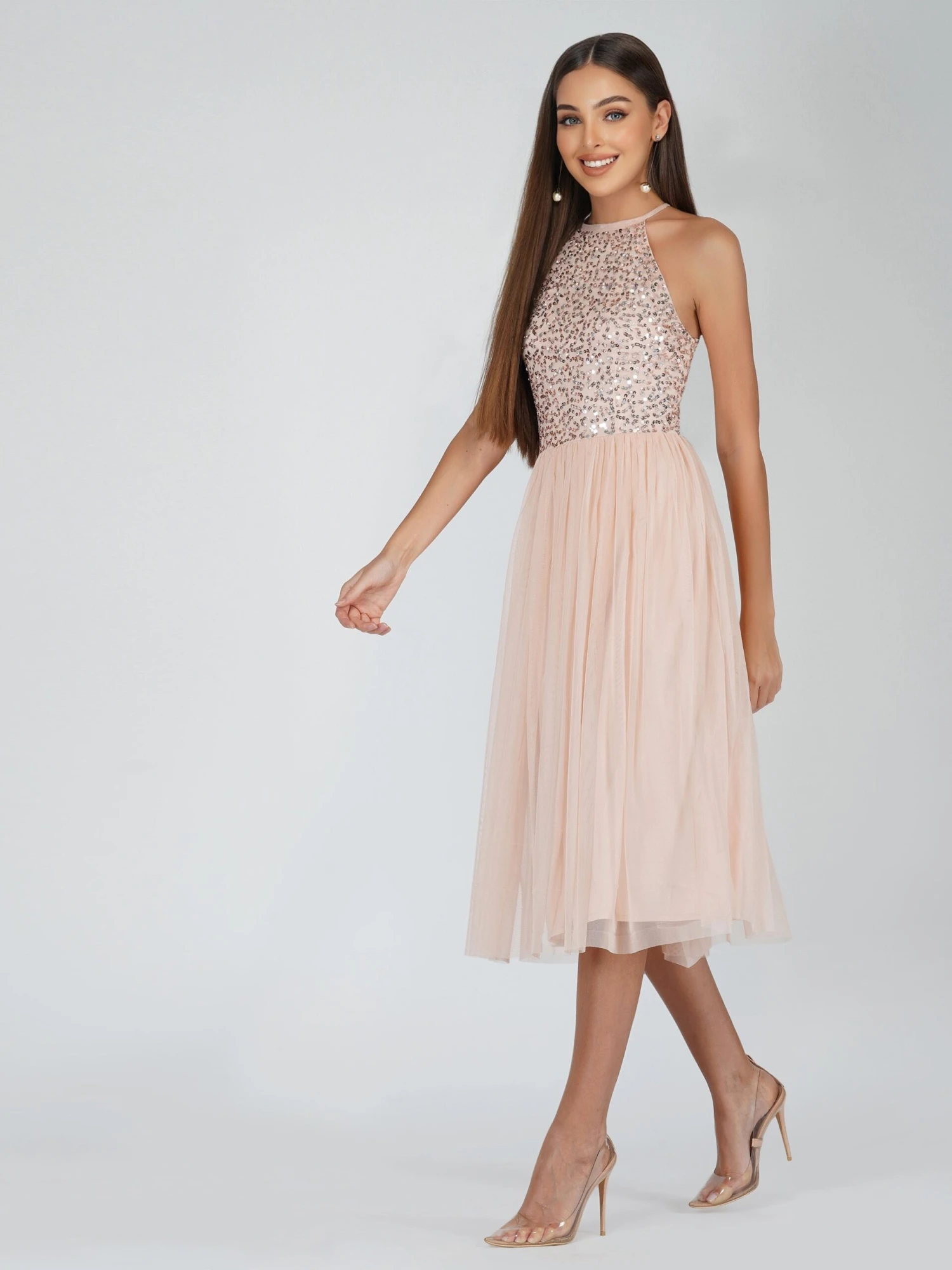 Sprinkle Blush Pink Bridesmaid Midi Dress 7 Sprinkle Blush Pink Bridesmaid Midi Dress - Image 5