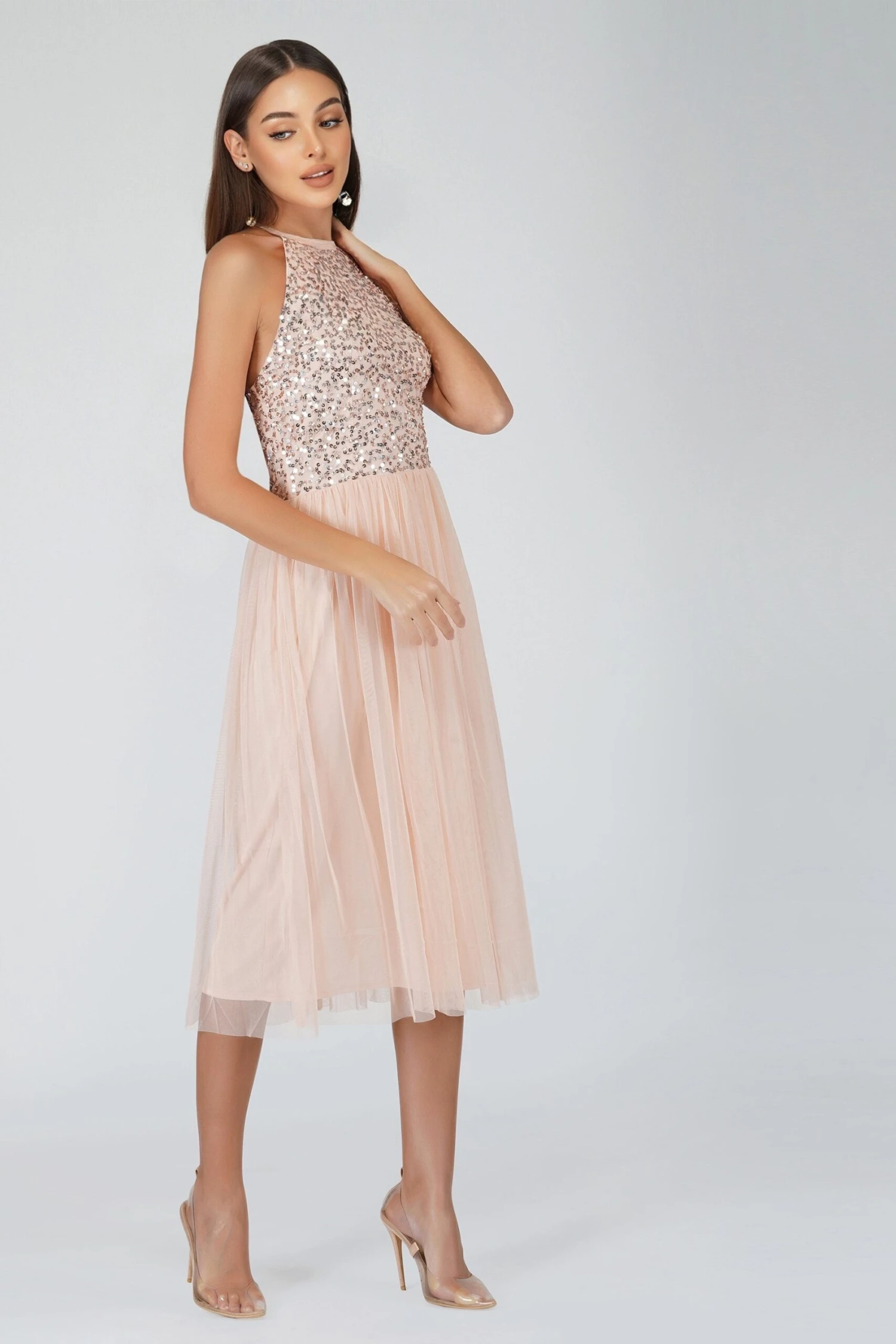 Sprinkle Blush Pink Bridesmaid Midi Dress 3 Sprinkle Blush Pink Bridesmaid Midi Dress