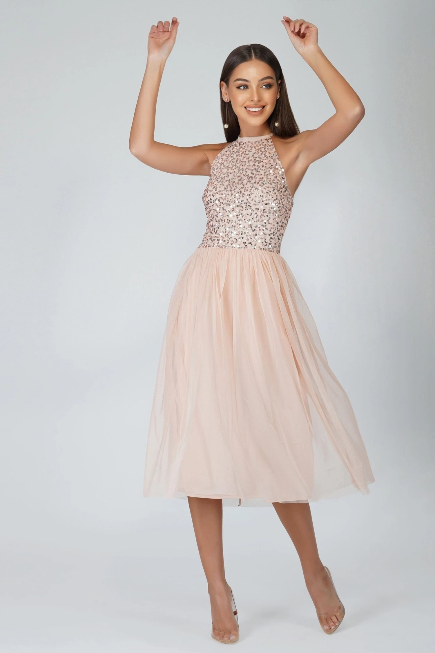 Sprinkle Blush Pink Bridesmaid Midi Dress 4 Sprinkle Blush Pink Bridesmaid Midi Dress - Image 2