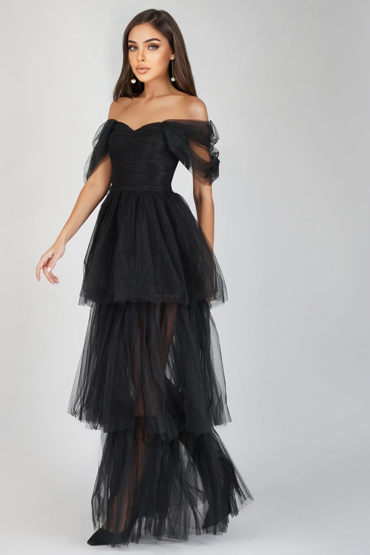 Sydney Off Shoulder Tulle Maxi Dress In Black 6 Sydney Off Shoulder Tulle Maxi Dress In Black - Image 4